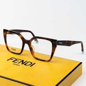 NEW Fendi FE50002I WAY 053 Shiny Havana Unisex Square Oversiaed Eyeglasses